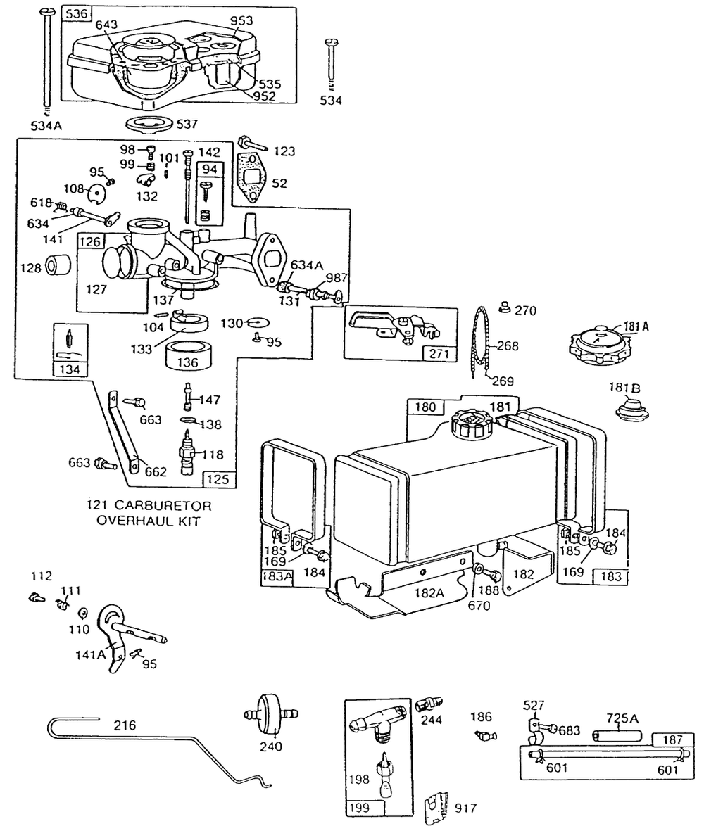 Carburetor, Fuel Tank Assembly Diagram and Parts List for 170702-4002-XX  Briggs and Stratton Engine